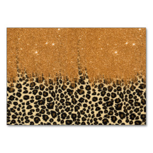 Leopard Print with Guld Faux Glitter Brush Stroke Bordsnummer