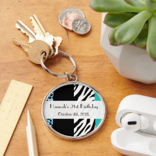 Leopard Print, Zebra tryck, Animal Print, Birthday Rund Silverfärgad Nyckelring