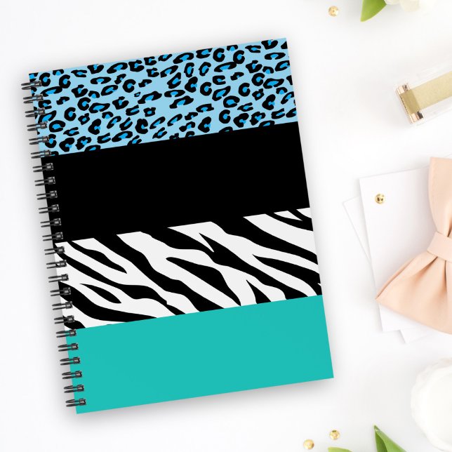 Leopard Print, Zebra tryck, Animal Print, Blue Anteckningsbok (Skapare uppladdad)