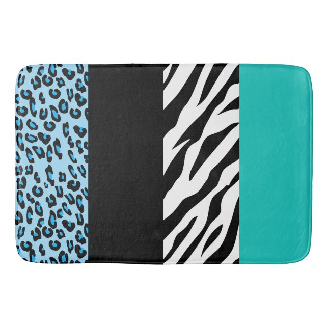 Leopard Print, Zebra tryck, Animal Print, Blue Badrumsmatta (Framsidan)