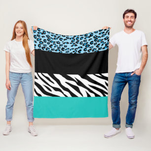 Leopard Print, Zebra tryck, Animal Print, Blue Fleecefilt