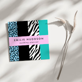 Leopard Print, Zebra tryck, Animal Print, Blue Fyrkantigt Visitkort