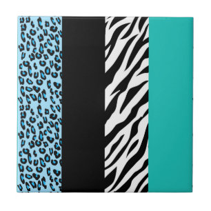 Leopard Print, Zebra tryck, Animal Print, Blue Kakelplatta