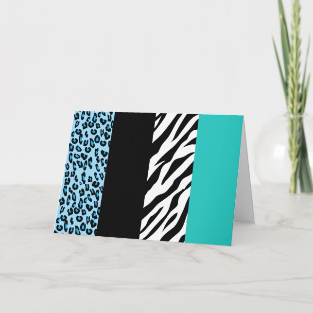 Leopard Print, Zebra tryck, Animal Print, Blue Kort (Framsida)