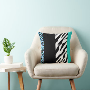 Leopard Print, Zebra tryck, Animal Print, Blue Kudde