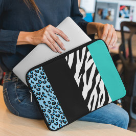 Leopard Print, Zebra tryck, Animal Print, Blue Laptop Fodral