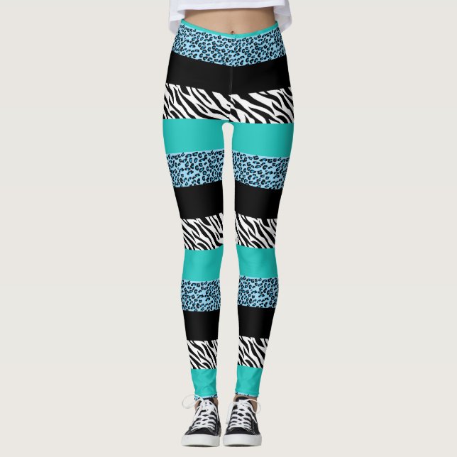 Leopard Print, Zebra tryck, Animal Print, Blue Leggings (Framsida)