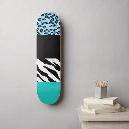 Leopard Print, Zebra tryck, Animal Print, Blue Mini Skateboard Bräda 18,5 Cm