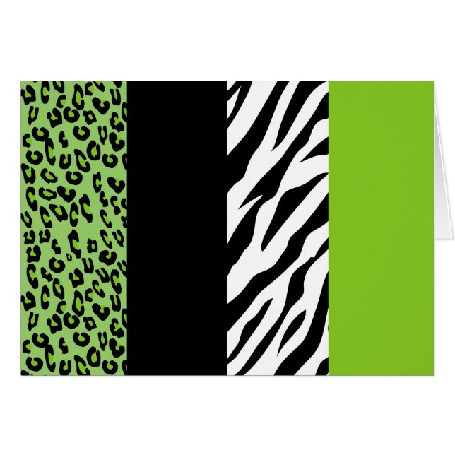 Leopard Print, Zebra tryck, Animal Print, Grönt Hälsningskort (Framsidan Horizontal)