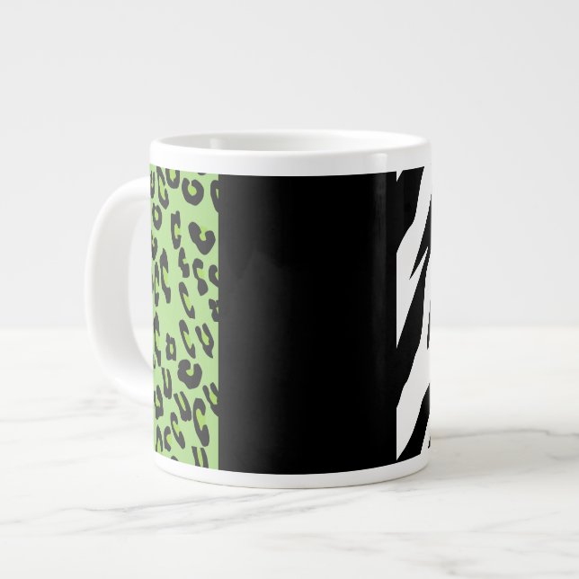 Leopard Print, Zebra tryck, Animal Print, Grönt Jumbo Mugg (Framsida vänster)