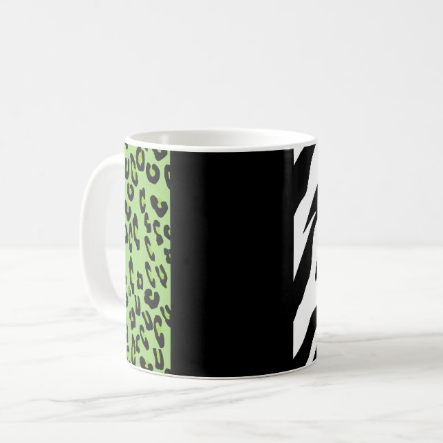 Leopard Print, Zebra tryck, Animal Print, Grönt Kaffemugg (Framsida vänster)