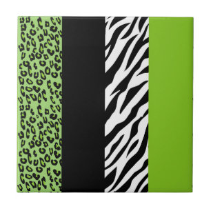 Leopard Print, Zebra tryck, Animal Print, Grönt Kakelplatta