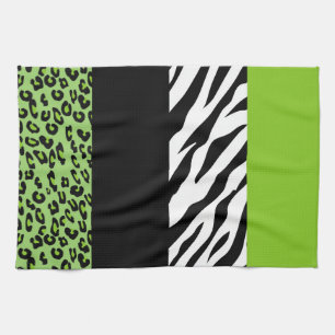 Leopard Print, Zebra tryck, Animal Print, Grönt Kökshandduk