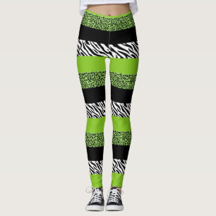 Leopard Print, Zebra tryck, Animal Print, Grönt Leggings