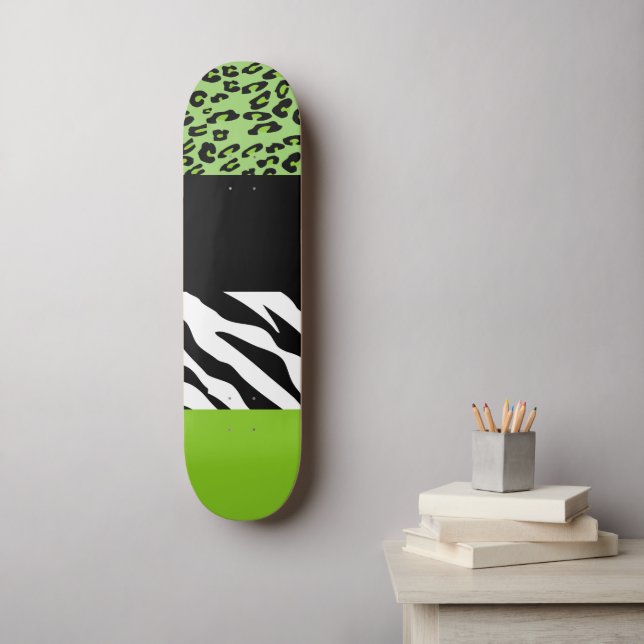 Leopard Print, Zebra tryck, Animal Print, Grönt Mini Skateboard Bräda 18,5 Cm (Väggkonst)