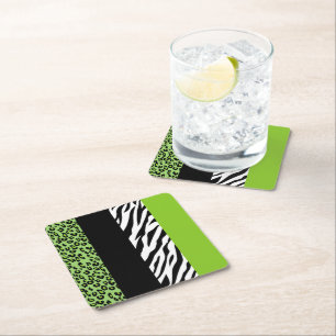 Leopard Print, Zebra tryck, Animal Print, Grönt Underlägg Papper Kvadrat