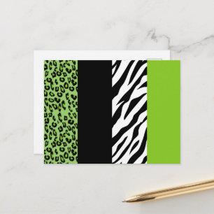Leopard Print, Zebra tryck, Animal Print, Grönt Vykort