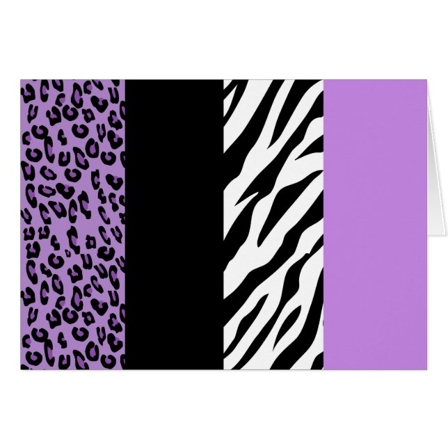 Leopard Print, Zebra tryck, Animal Print, Lila Hälsningskort (Framsidan Horizontal)