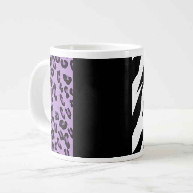 Leopard Print, Zebra tryck, Animal Print, Lila Jumbo Mugg (Framsida vänster)