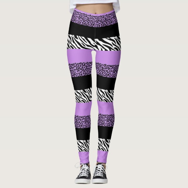 Leopard Print, Zebra tryck, Animal Print, Lila Leggings (Framsida)