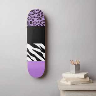 Leopard Print, Zebra tryck, Animal Print, Lila Mini Skateboard Bräda 18,5 Cm
