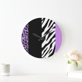 Leopard Print, Zebra tryck, Animal Print, Lila Stor Klocka