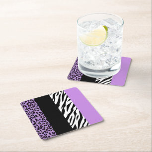 Leopard Print, Zebra tryck, Animal Print, Lila Underlägg Papper Kvadrat