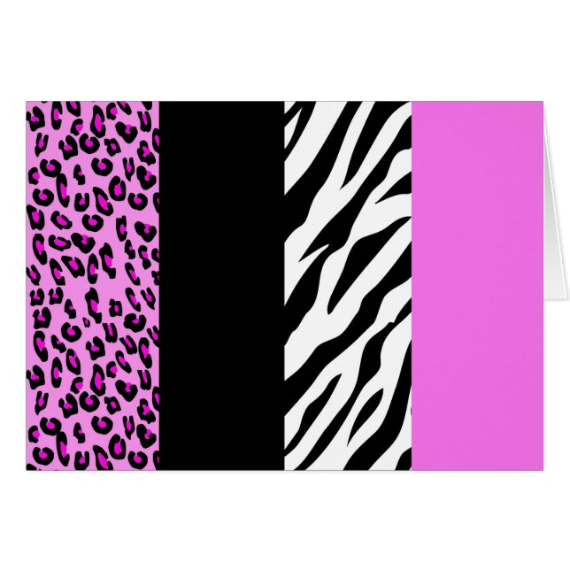 Leopard Print, Zebra tryck, Animal Print, Rosa Hälsningskort (Framsidan Horizontal)