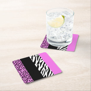 Leopard Print, Zebra tryck, Animal Print, Rosa Underlägg Papper Kvadrat