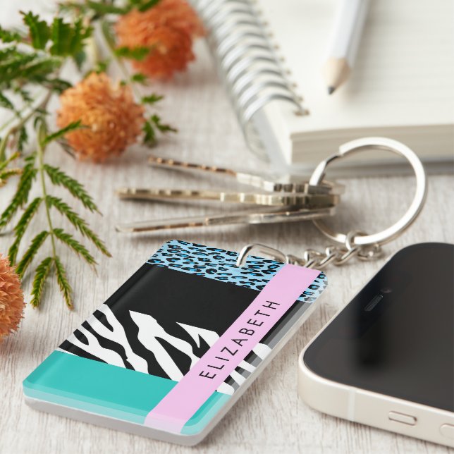 Leopard Print, Zebra tryck, Blue, Ditt namn (Högra Framsidan)