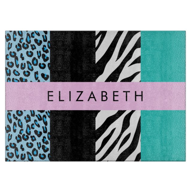 Leopard Print, Zebra tryck, Blue, Ditt namn (Framsidan)