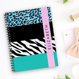 Leopard Print, Zebra tryck, Blue, Ditt namn Anteckningsbok