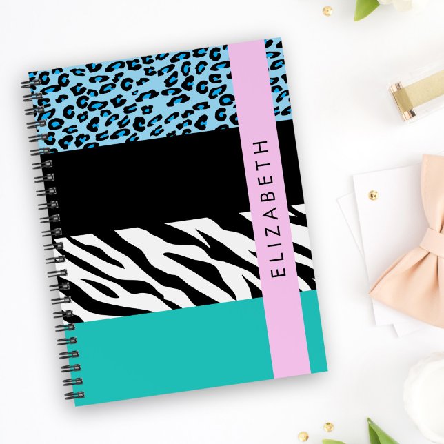 Leopard Print, Zebra tryck, Blue, Ditt namn Anteckningsbok (Skapare uppladdad)