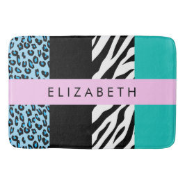 Leopard Print, Zebra tryck, Blue, Ditt namn Badrumsmatta