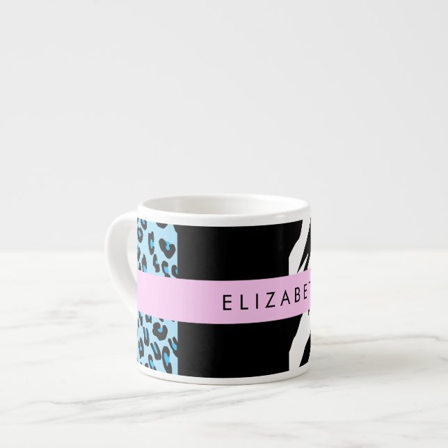 Leopard Print, Zebra tryck, Blue, Ditt namn Espressomugg (Framsida vänster)