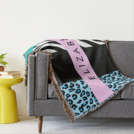 Leopard Print, Zebra tryck, Blue, Ditt namn Filt