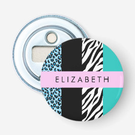 Leopard Print, Zebra tryck, Blue, Ditt namn Flasköppnare