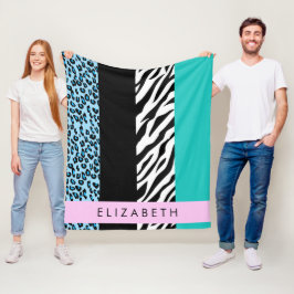 Leopard Print, Zebra tryck, Blue, Ditt namn Fleecefilt