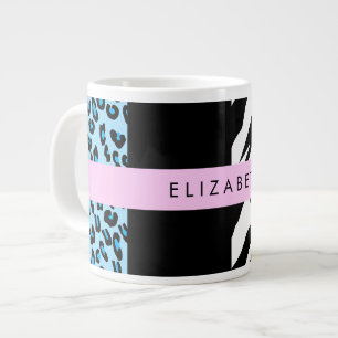 Leopard Print, Zebra tryck, Blue, Ditt namn Jumbo Mugg