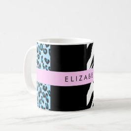 Leopard Print, Zebra tryck, Blue, Ditt namn Kaffemugg