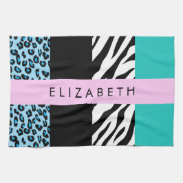 Leopard Print, Zebra tryck, Blue, Ditt namn Kökshandduk