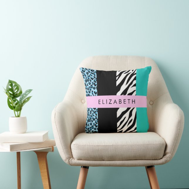 Leopard Print, Zebra tryck, Blue, Ditt namn Kudde (Stol)