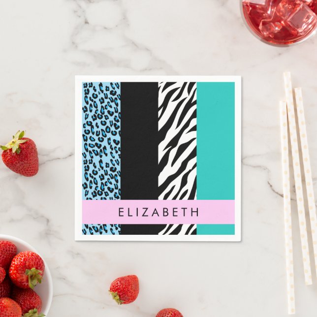 Leopard Print, Zebra tryck, Blue, Ditt namn Pappersservett (Insitu)