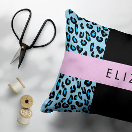 Leopard Print, Zebra tryck, Blue, Ditt namn Prydnadskudde