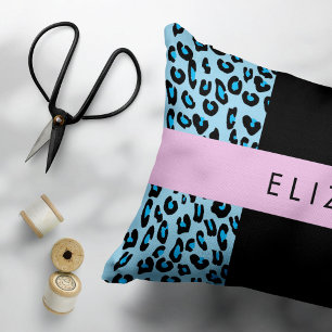 Leopard Print, Zebra tryck, Blue, Ditt namn Prydnadskudde