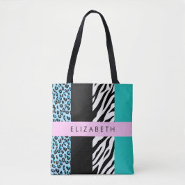 Leopard Print, Zebra tryck, Blue, Ditt namn Tygkasse