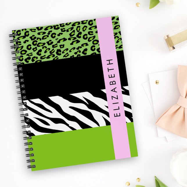 Leopard Print, Zebra tryck, Grönt, ditt namn Anteckningsbok (Skapare uppladdad)