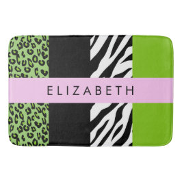 Leopard Print, Zebra tryck, Grönt, ditt namn Badrumsmatta