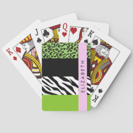 Leopard Print, Zebra tryck, Grönt, ditt namn Casinokort