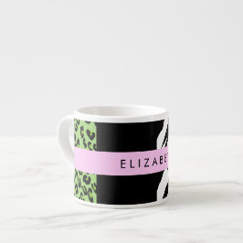 Leopard Print, Zebra tryck, Grönt, ditt namn Espressomugg